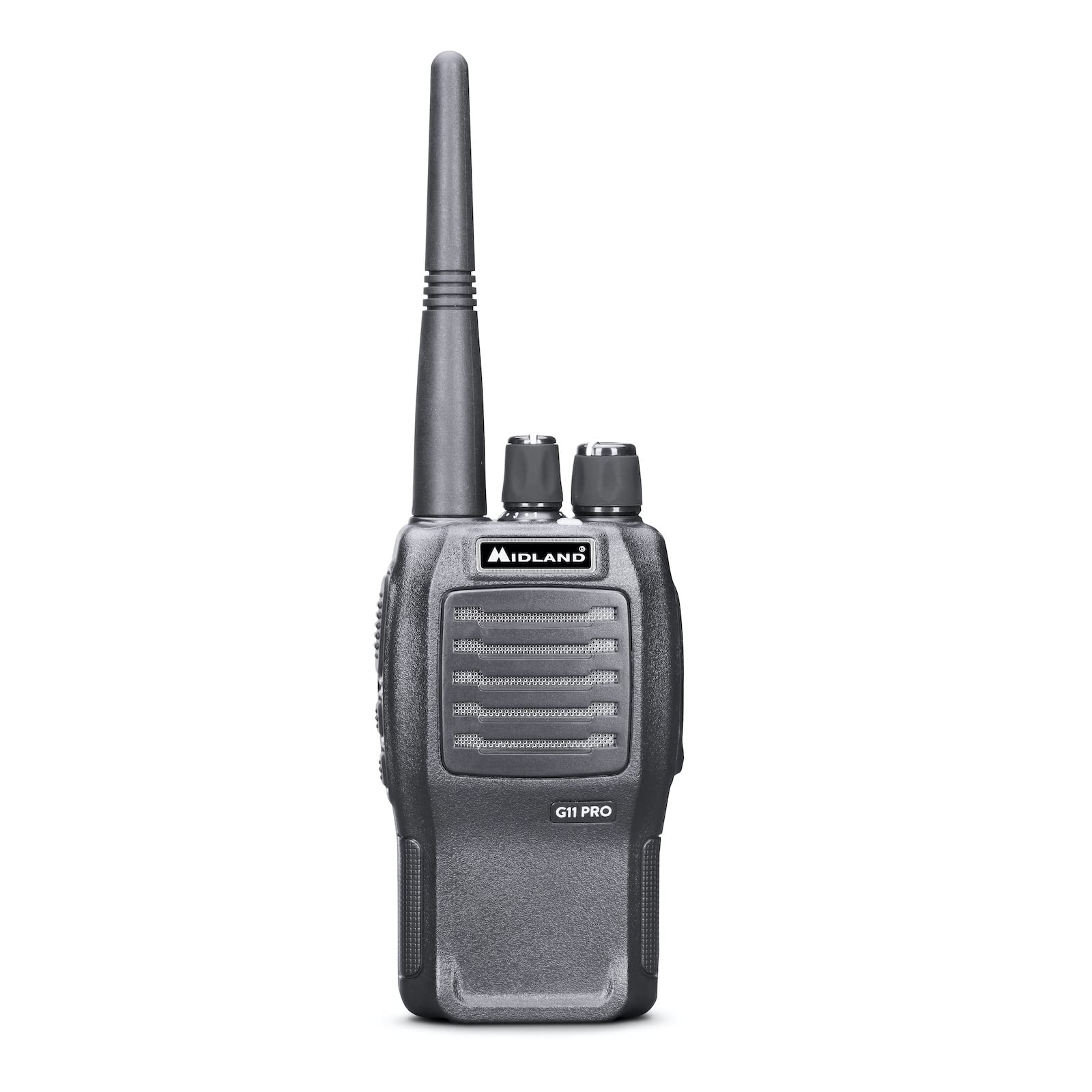 Midland G11 Pro C966.06, Walkie Talkie Transceiver Radio Z Pasmem PMR446, 32 Kanały PMR446, Bateria Ładowalna, Ładowarka Z Adapterem Biurkowym I Klipsem Na Pasek, 2 Wtyki Kenwood, Czarny