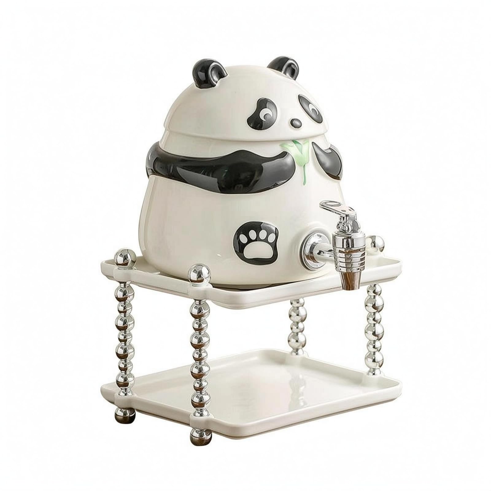LOVIVER Getränkespender Panda Wasserspender Tischgetränkespender Auslauf Vorne Kontrolliertes Eingießen Pflegeleichte Oberfläche für Familie Gäste Empfang, 2L Panda Wasserspender Mit Keramikständer
