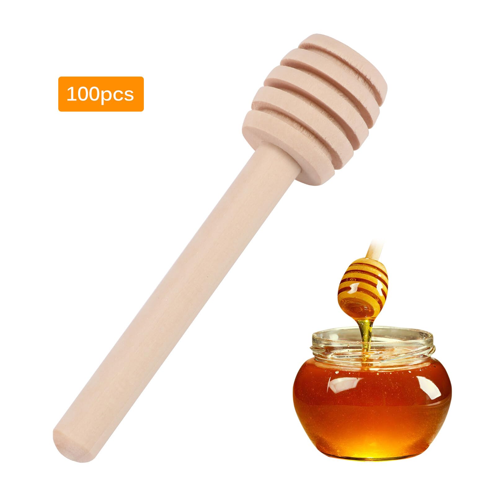 100 pezzi Cucchiaio per miele in legno, 8 cm di lunghezza, spargimiele, cucchiaio per miele, bastoncino per miele per marmellata, miele, sciroppo, mini cucchiai in legno per miele per vasetti