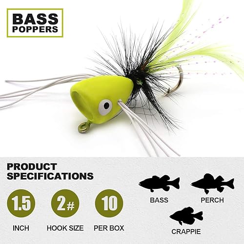 Miniatura 3 de XFISHMAN Popper-Flies-para-Mosca-Pesca-Topwater-Bass-Panfish-Bluegill Poppers Moscas Bugs Señuelos