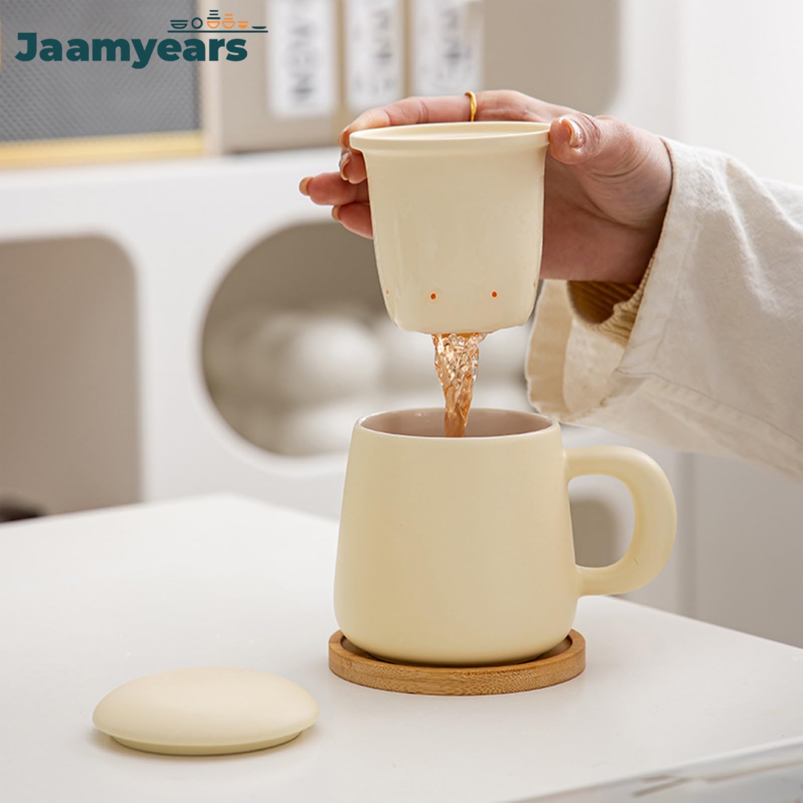 Kubek do herbaty z zaparzaczem i pokrywką, ceramiczny kubek do herbaty liściastej, 400 ml kubek do kawy do parzenia, idealny do domu i biura