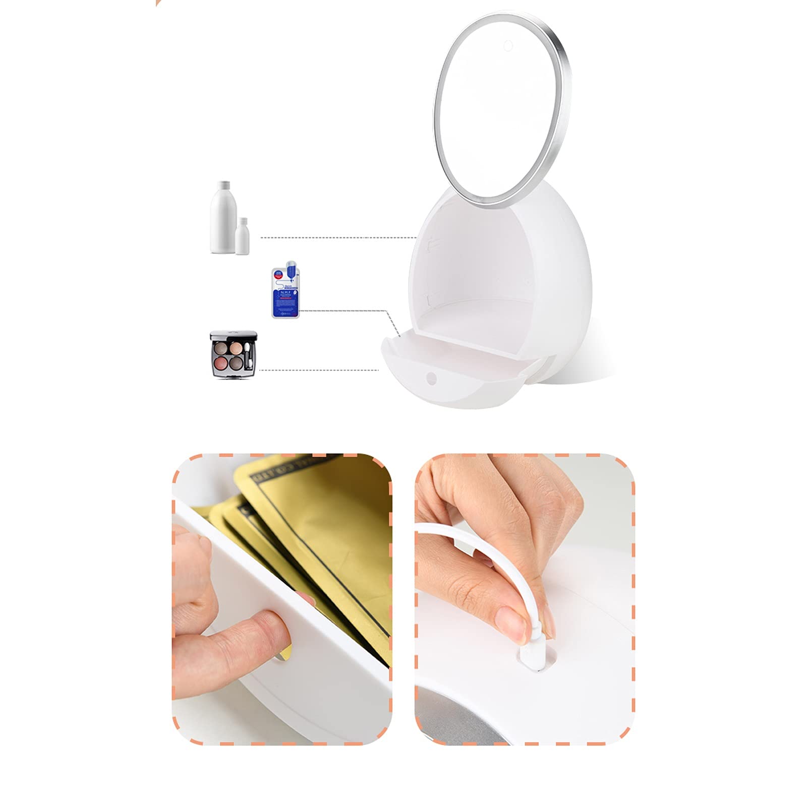 Organizzatore di trucco Organizzatore di trucco di grande capacità con regolabile PORTATO Mirror Custodie cosmetiche bianche for la camera da letto dei rossetti dei rossetti del controsoffitto Organiz