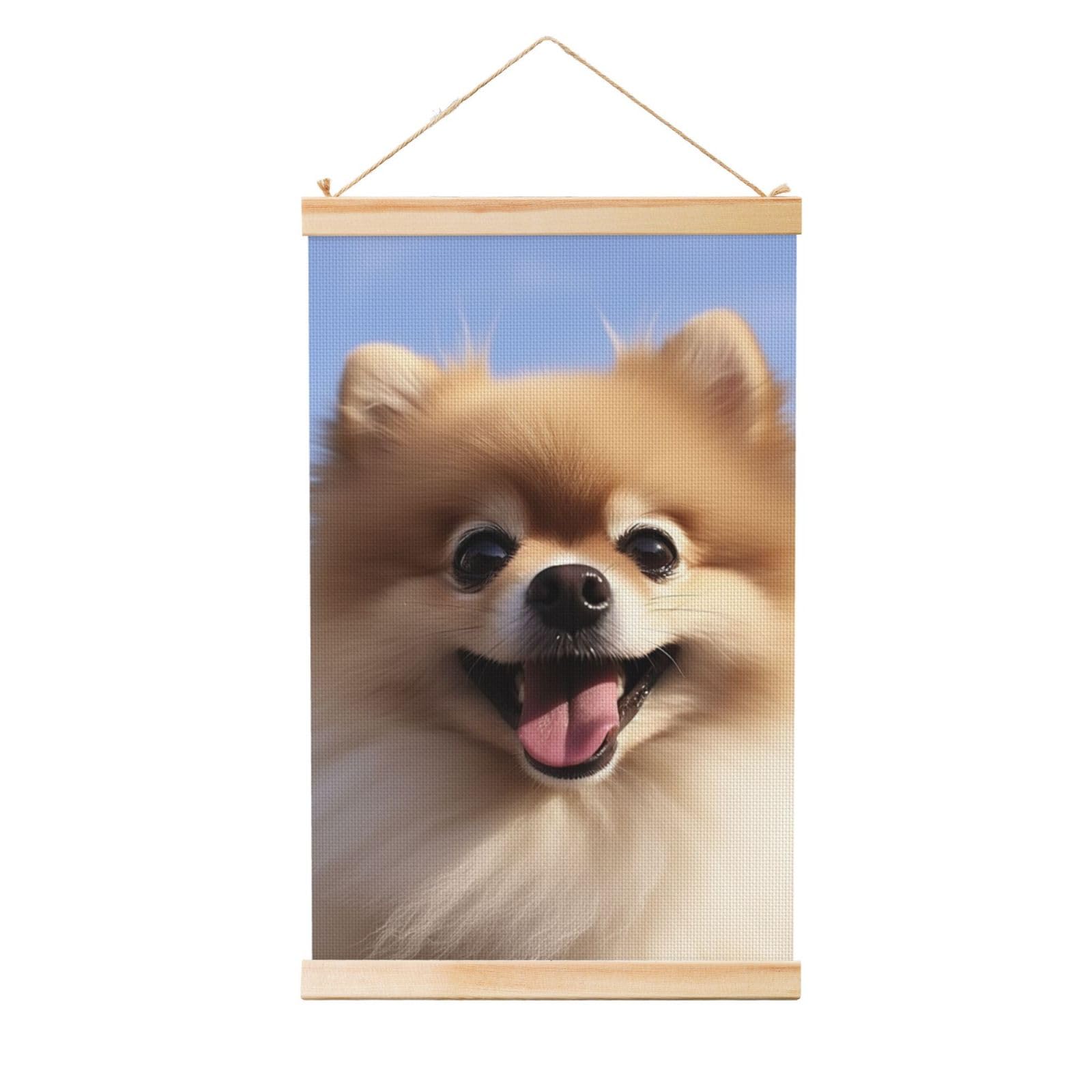 Happy pomeranian Posters Wooden Shaft Hanging Poster Canvas Prints Scroll Wall Art Painting Vintage Wall Banner Modern Artwork Decor for Home Decor Ready to Hang 12"x18"