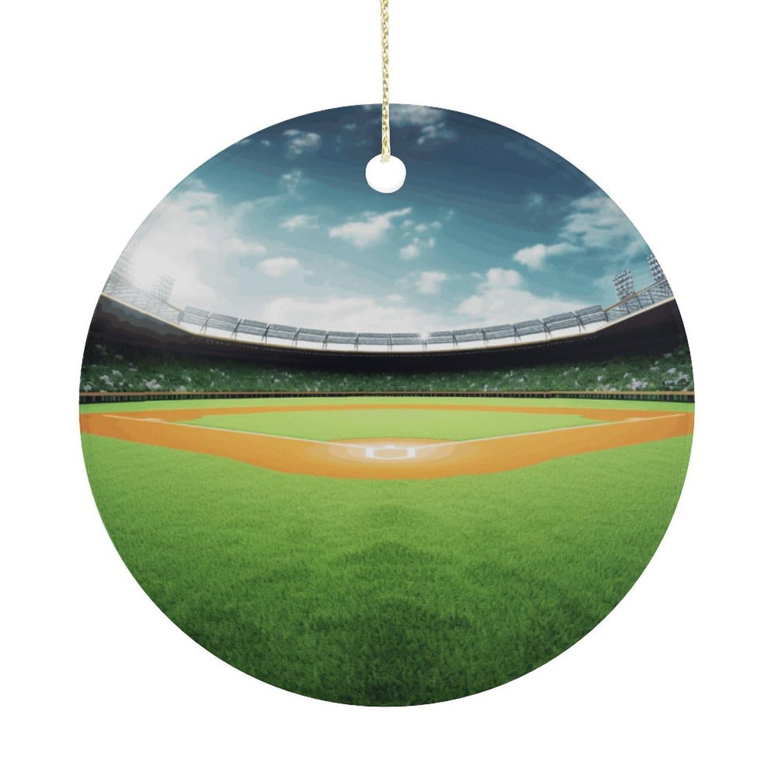 Green Baseball Field Backdrop Christmas Ornaments Colorful Round Ceramic Ornament Christmas Hanging Decor Christmas Tree Decorations Xmas Keepsake for Women Men Xmas Holiday Party
