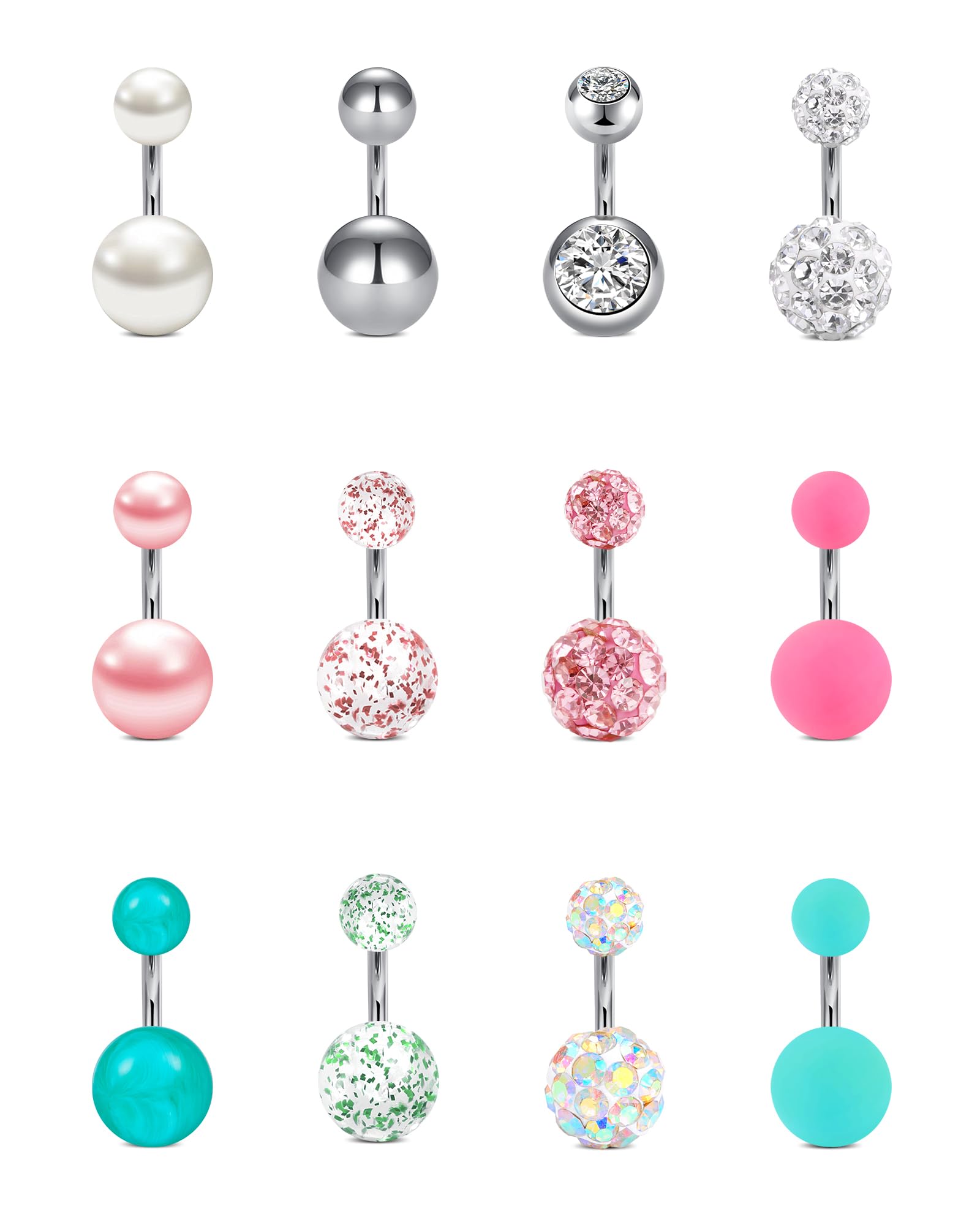 VCMART 14g Belly Button Ring Belly Button Piercing Belly Rings Surgical Steel Belly Button Rings 6mm 8mm 10mm 12mm 14mm 16mm 18mm Short Long Bar Belly