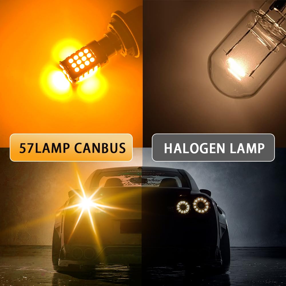 1156 BA15S P21W LED 12-24 V Canbus Error Free Żółty Ultra jasny 4000LM 57SMD P21W LED do kierunkowskazów z przodu i z tyłu kierunkowskaz LED kierunkowskaz samochodowy-4 sztuki