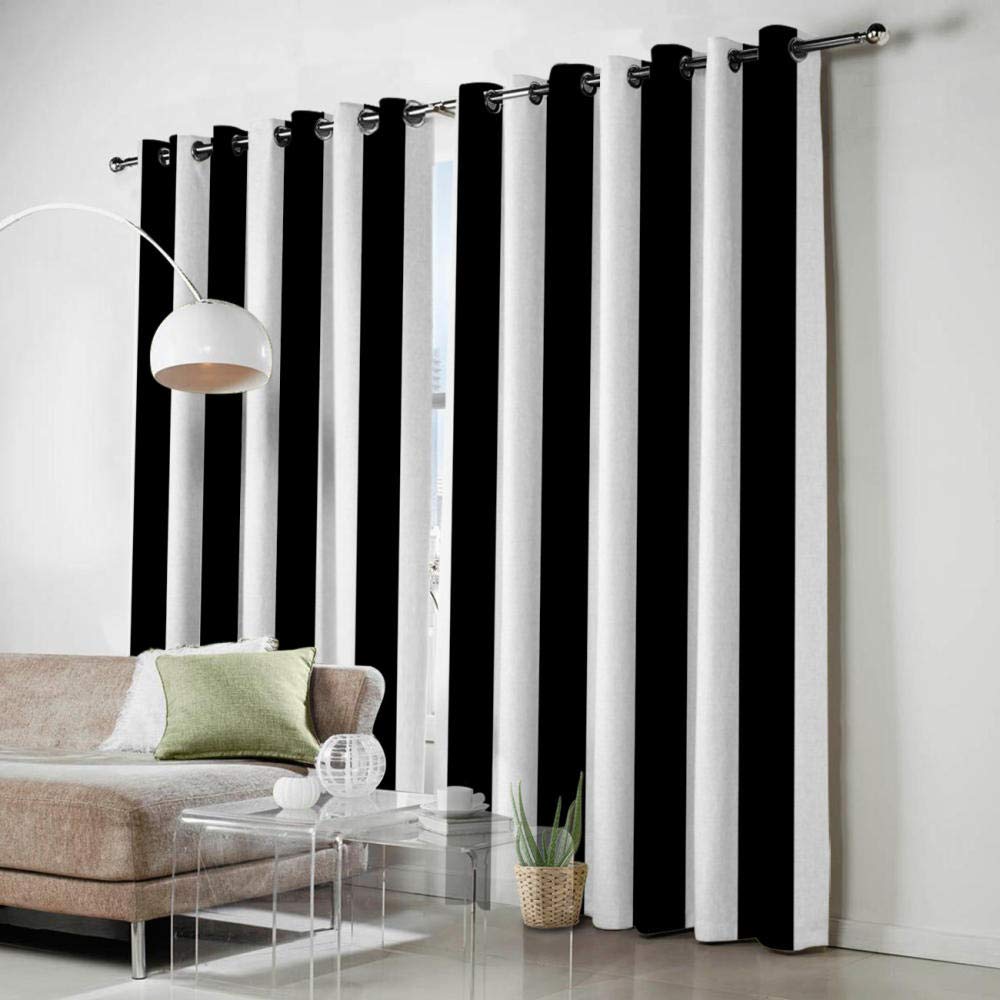 Rideau Occultant Motif rayé Noir Blanc 140x250cm x2 3D Impression Rideaux Thermique Isolant Anti Froid Polyester Rideaux pour Chambre Cuisine Décoration