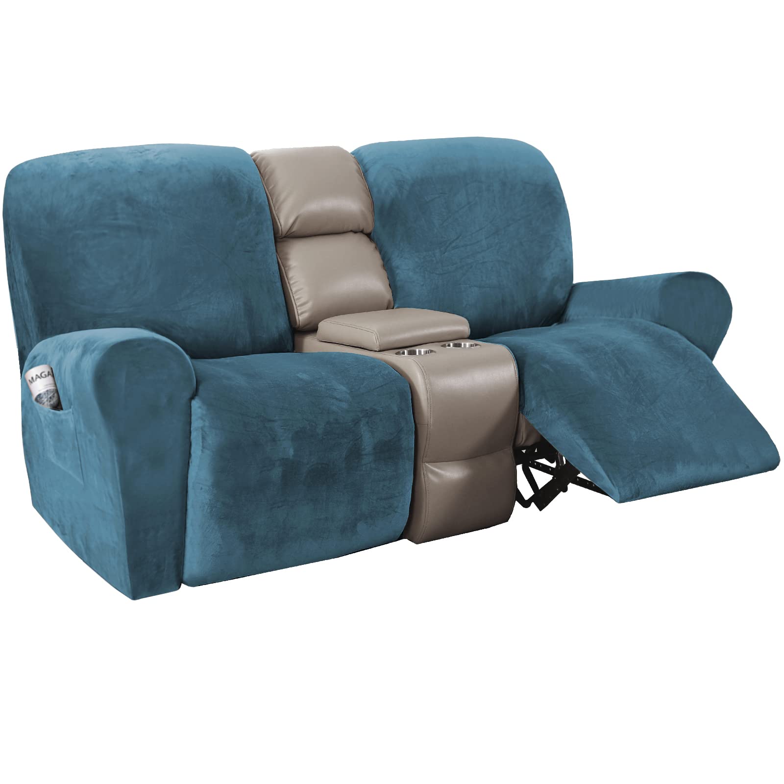 H.VERSAILTEX Velvet Stretch Recliner Couch Covers 6-Pieces Recliner Loveseat Covers for 2 Cushion Couch Recliner Sofa Covers Reclining Slipcovers Form