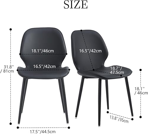 Miniatura 4 de Juego de 6 sillas de comedor tapizadas negras, sillas de comedor modernas de piel sintética de mediados de siglo con patas de metal, sillas