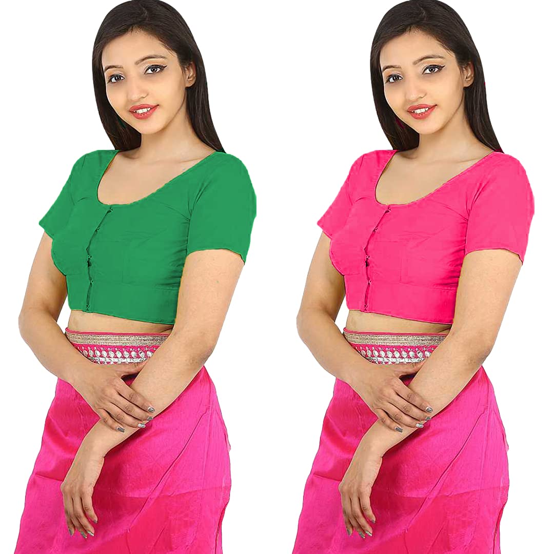 namita Women's Rubia Cotton Half Sleeve Readymade Blouse (U-COT-COM-2-DARKGREEN-FROLY-40_Dark Green, Froly_40)-picture-24