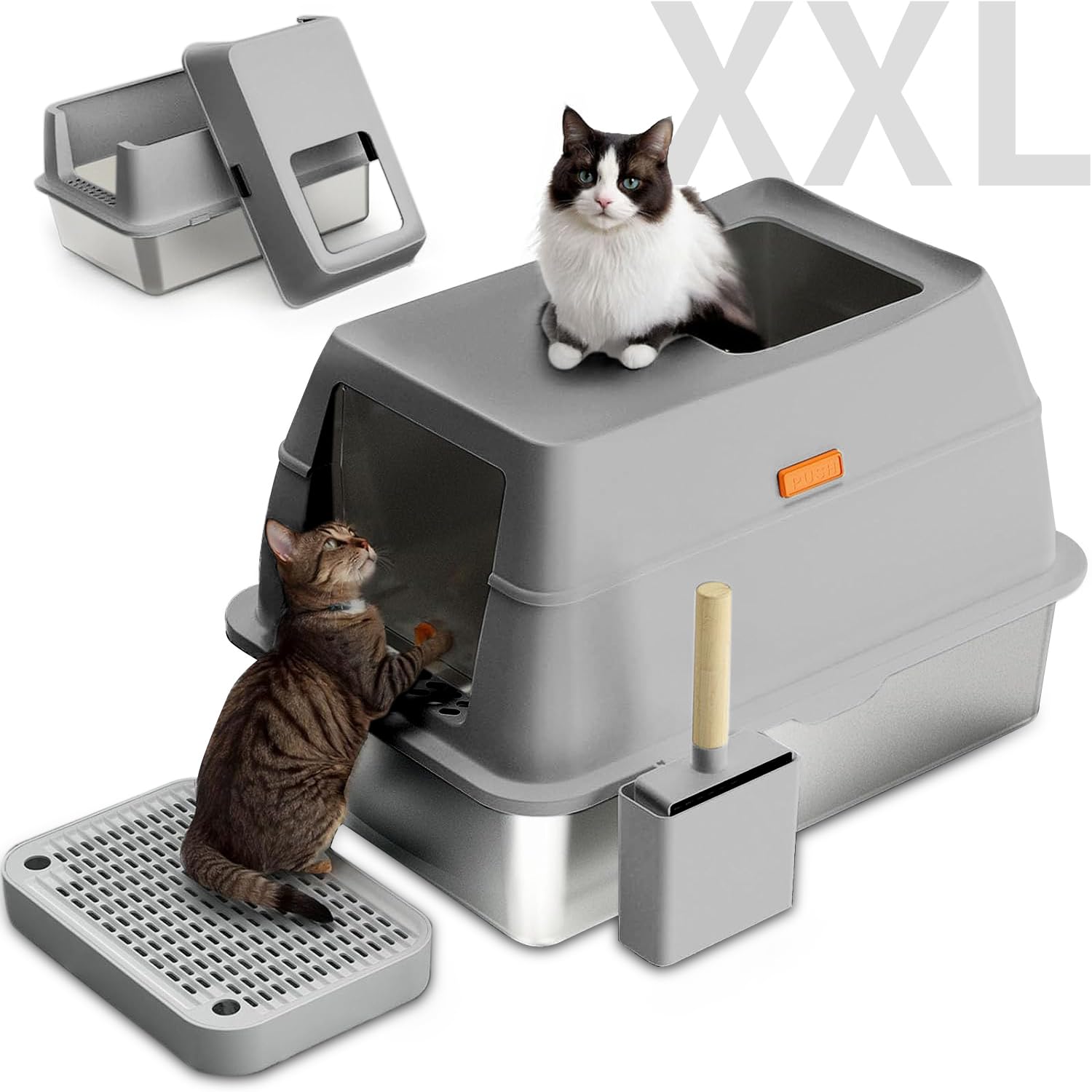 Lettiera Gatti Acciaio Inox XXL - 60x40x38 Cm Antiodore E Impermeabile Con Paletta - Foto 7