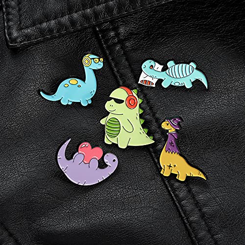 ROFARSO Pajamas Dinosaur Enamel Lapel Pin Set Cartoon Animal Pin, Accessory for Backpacks Clothing Bags Hats Shirts(5piccs pin set)3