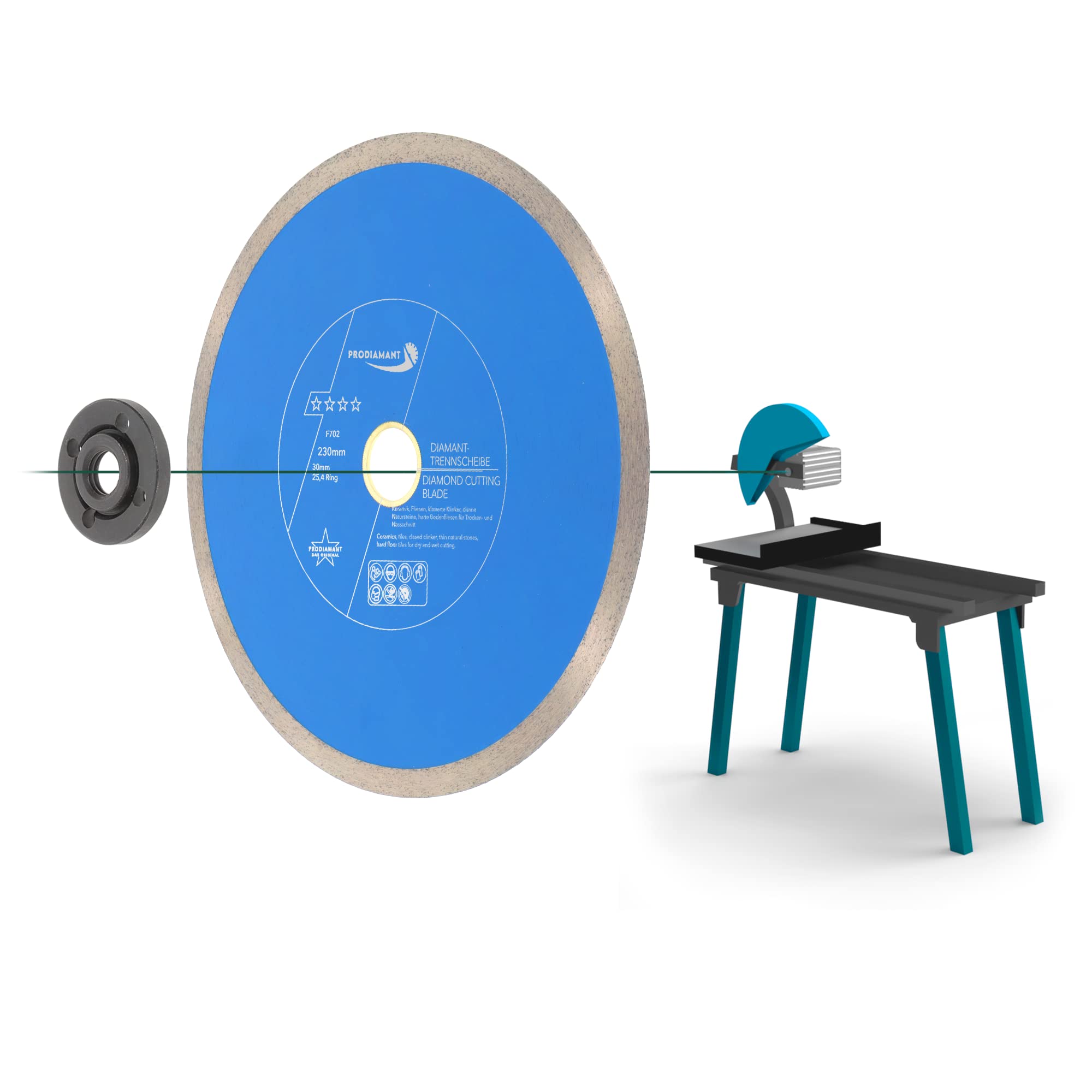 PRODIAMANT Disque à tronçonner diamanté Carrelage professionnel 230 mm x 30/25,4 mm F702 ProRim pas d'éclats pour les carreaux émaillés Grès cérame et pierre naturelle