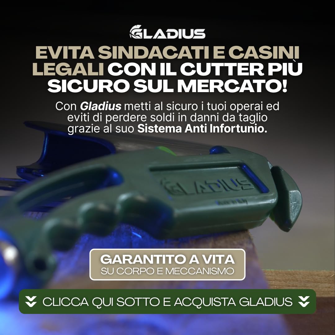 Pack 3 GLADIUS: Taglierino, Cutter Antinfortunistico Professionale a Tripla Funzionalità. Lama retrattile automatica di Sicurezza. Anti-inceppamento, Battichiodi. Perfetto per Carta, Cartone, Tessuti.