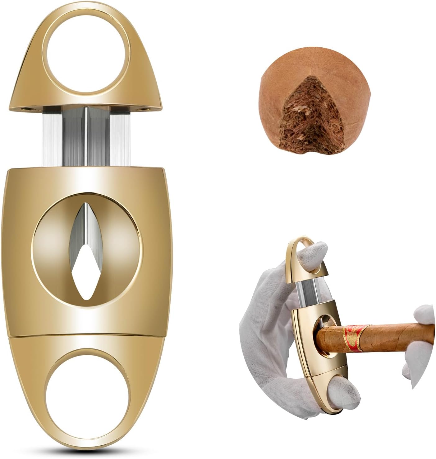 Cigar Cutter Stainless Steel V-Cut Cigar Cutter Portable Cigar Guillotine as a Gift for Men (Gold)