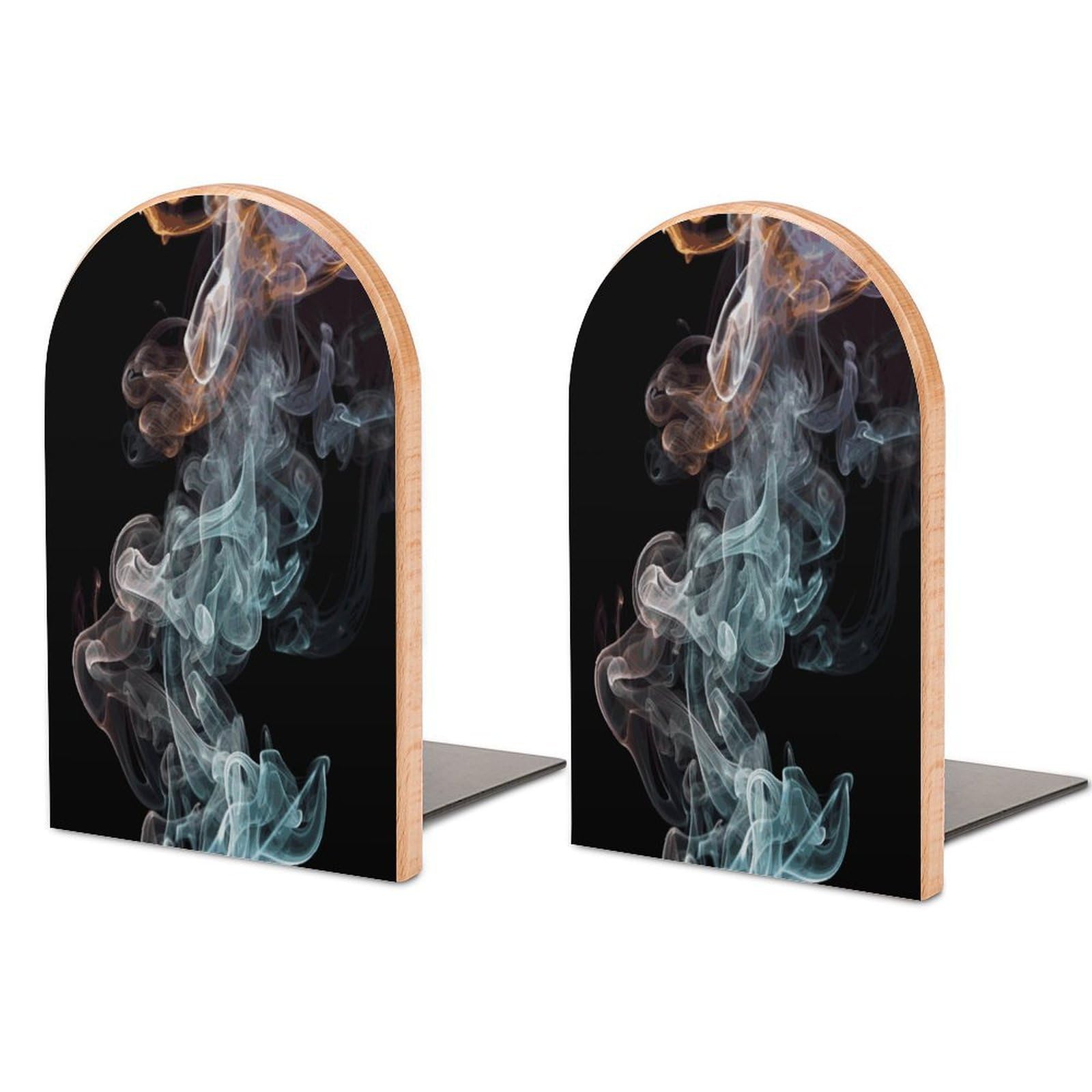 Psychedelic Smoke Bookend for Shelves Non-Skid Book Holder Modern Heavy Duty Bookend Stopper Metal Base Wood Book End Books Shelf Holder Home Decorative 1pair 5x3.9x3.1