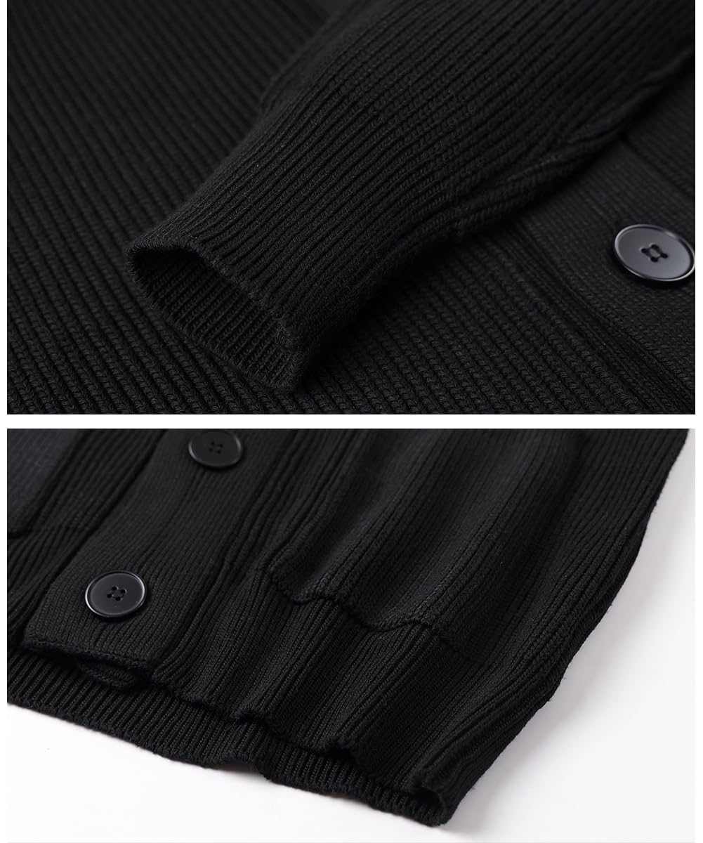Homme Cardigan à Manches Longues et Col Châle Épais Hiver Cardigans Gilet Veste Tricoté Chaud avec Poches