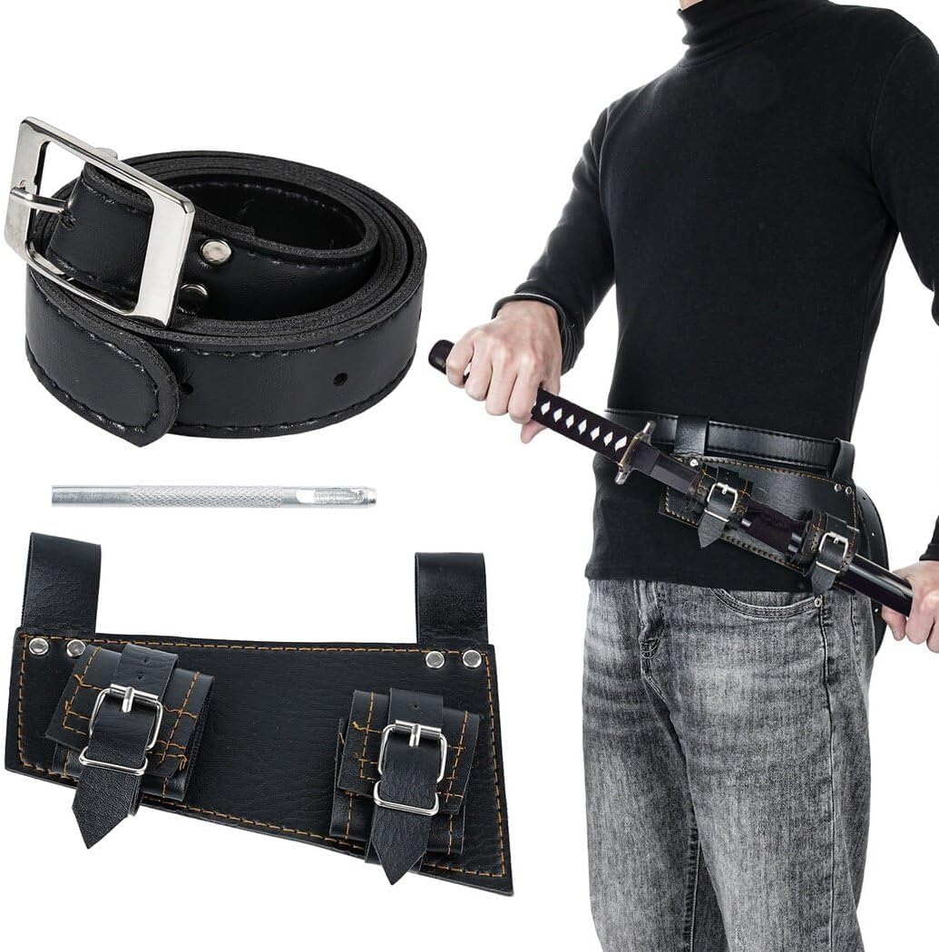 Belt and Pu Leather Frog Holster for Sword, Katana Medieval Holder with Scabbard, Costume for Warrior, Assassin, and Knight