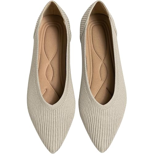 TINGRISE Women's Flats Shoes Pointed Toe Knit Ballet Comfortable Dressy Slip On Flat