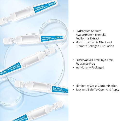 Miniatura 2 de Ampollas de suero de ácido hialurónico de molécula pequeña para cara, con hialuronato de sodio, fórmula hidratante y voluminosa para piel juvenil,