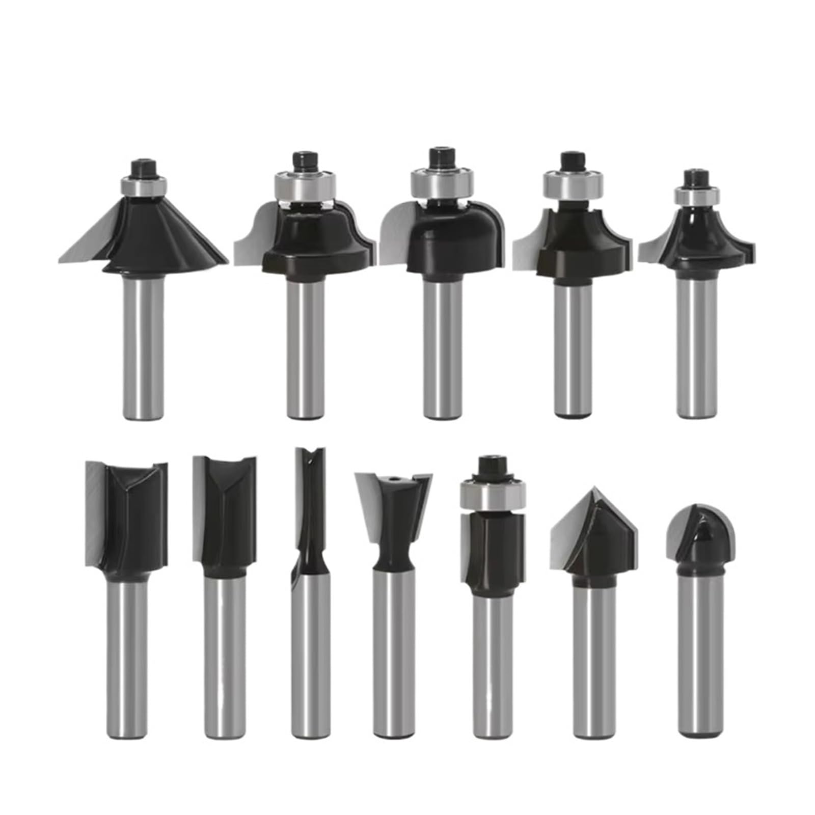 12pcs 6mm Shank Tungsten Carbide Router Bit for Wood Trimming and Milling(6mm Shank no Box)