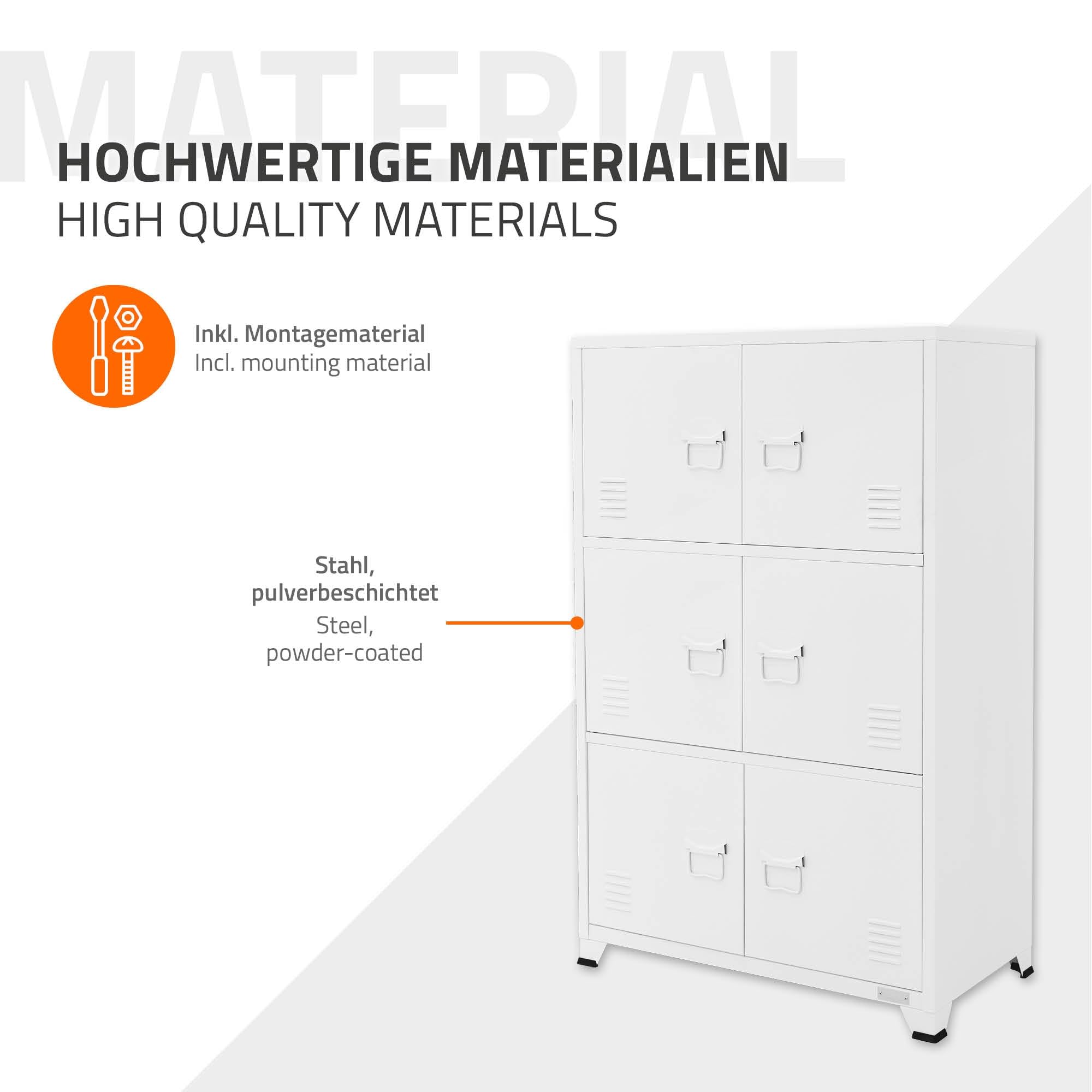 ML-Design Archivador de Oficina 75x40x120,5 cm Acero Blanco Armario Independiente con 4 Patas Mesita Auxiliar Metálica con 6 Puertas y 3 Compartimentos Mueble para Almacenamiento Archivo de Documentos