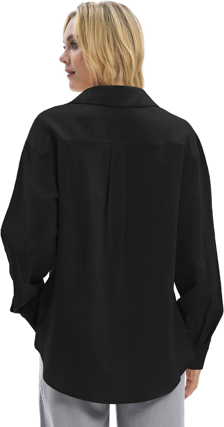 Women's Linen Shirts Casual Button Down Linen Tops for Women Long Sleeve Loose Fit for Summer Beach Vacation - Image 4