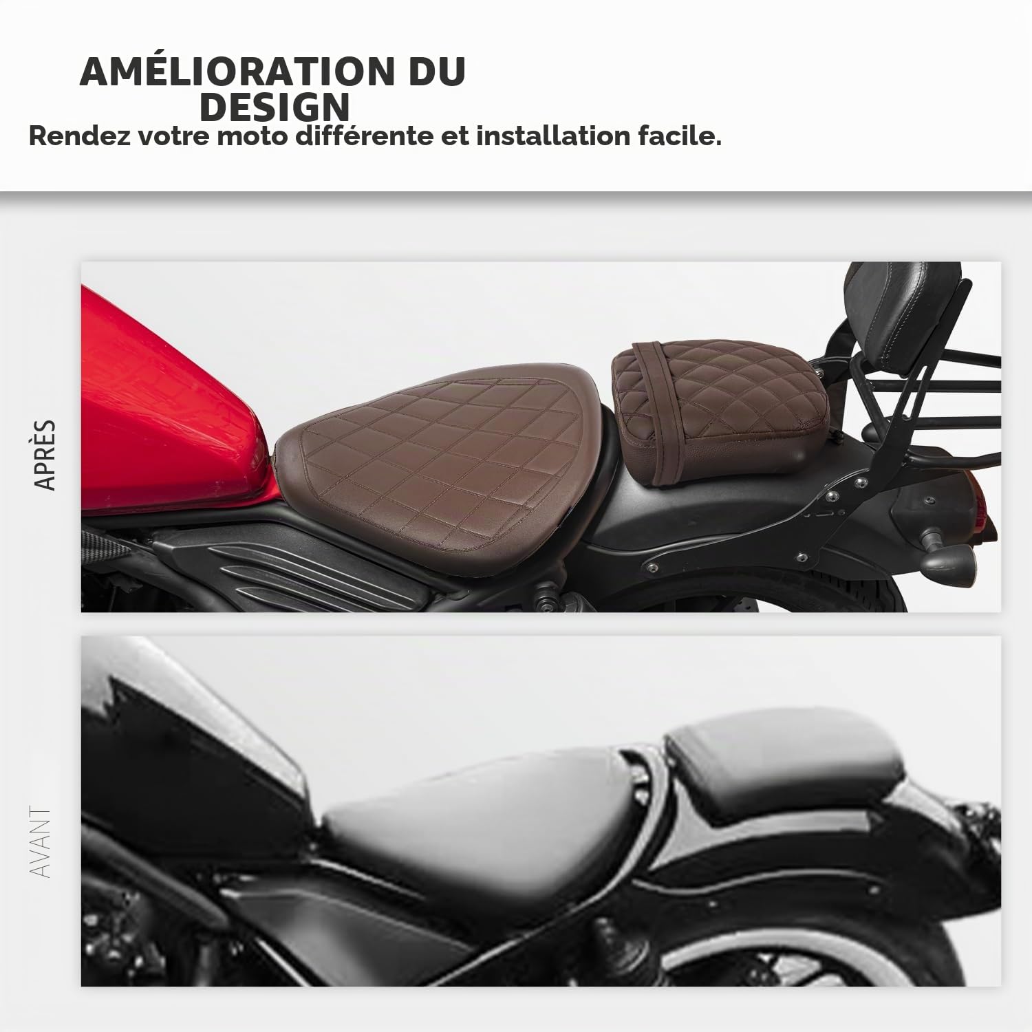 Selle Passager de Moto pour Rebel CMX500 CMX300 CMX 500 300 2017-2026 (Arrière-Noir)