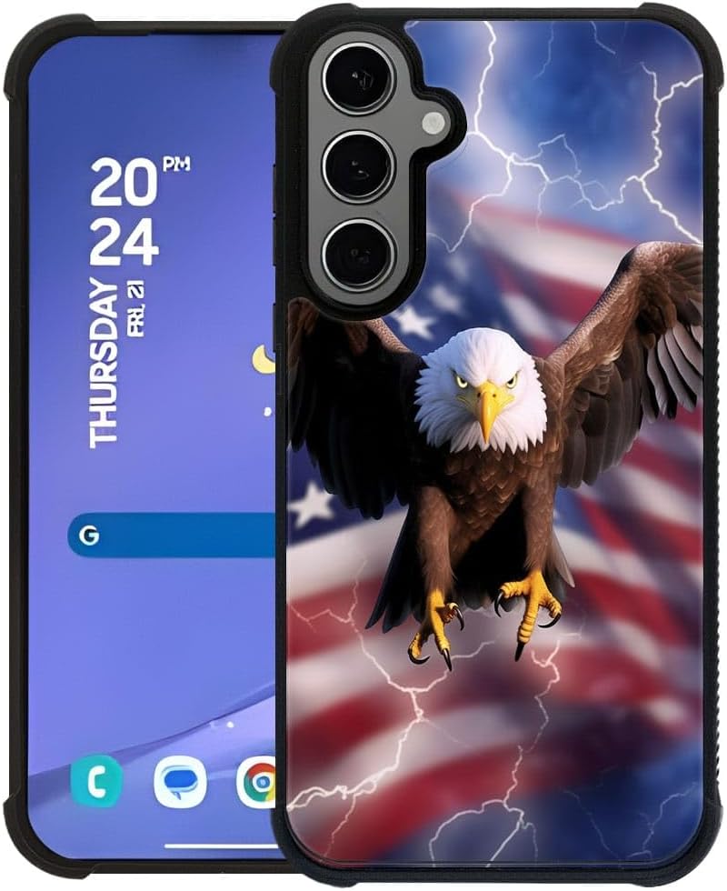 Goodsprout Compatible with Samsung Galaxy S24 Plus Case,Flying Eagle American Flag Lightning Amazing Pattern Design Shockproof Anti-Scratch Hard PC Back Case for Samsung Galaxy S24 Plus Case