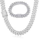 EMESLY Miami Cuban Link Chain 14K Gold Plated Necklace (16, 18, 20, 22, 24, 30 Inches Length); Hip Hop Bracelet (8