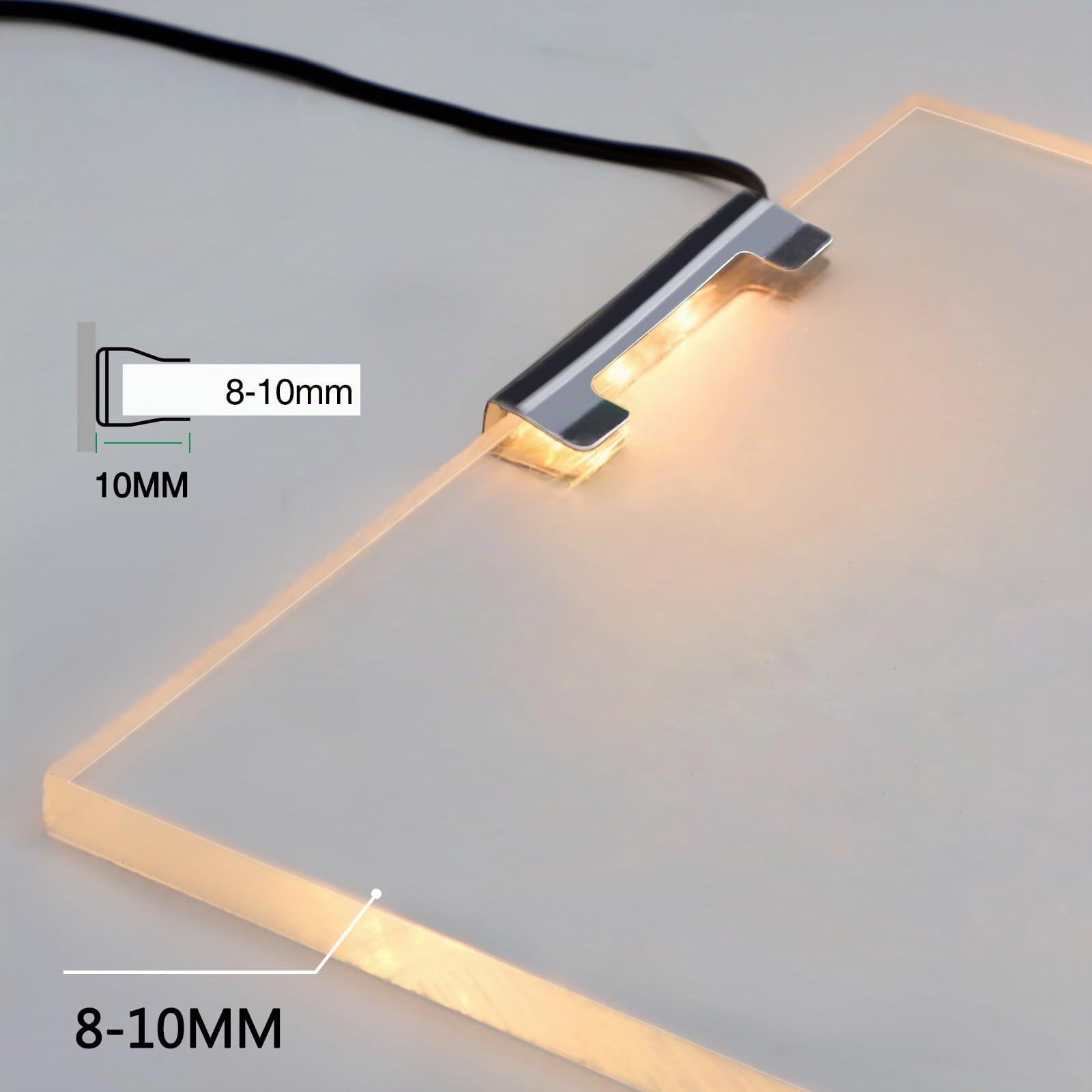 Glaskantenbeleuchtung LED Vitrinenbeleuchtung LED mit Fußschalter und RF-Fernbedienung,Clips Warmweiß Glaskantenbeleuchtung Dimmbar für Glasvitrine, Vitrinen, Regale, Tisch, Displays 8er Set