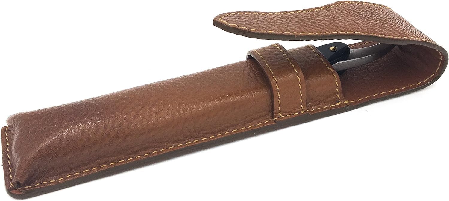 Parker Leather Razor Case–Saddle Brown Full Grain Hand-Stitched Sleeve for Straight Razors, Barber Razors | Compact Travel Pouch | Durable Blade Guard for Dopp Kits & Toiletry Bags | Iconic Brand