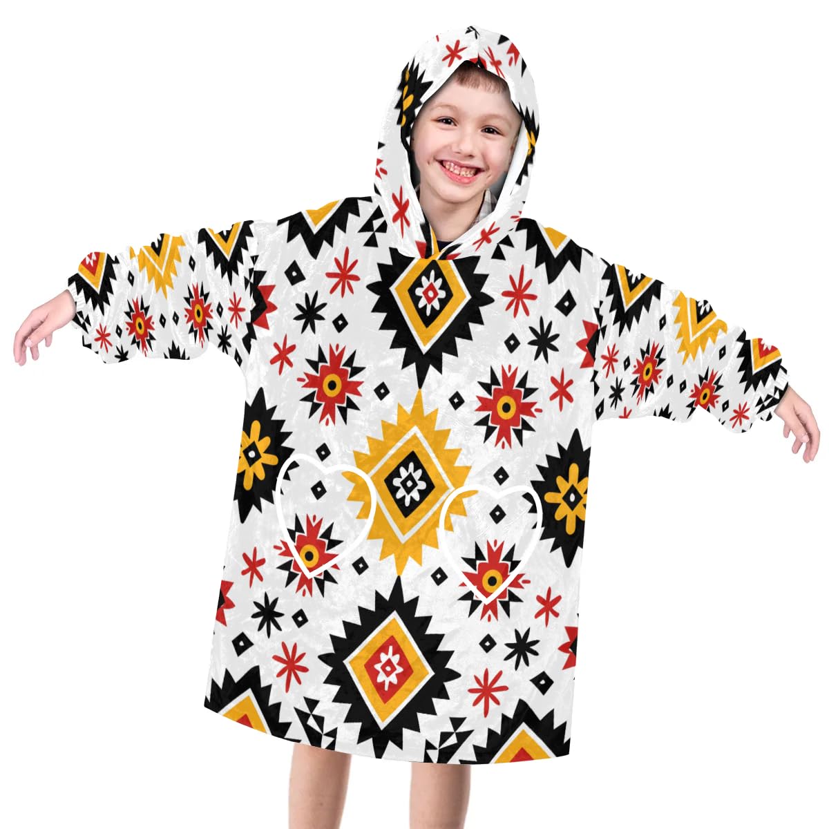 Wearable Blanket Hoodie for Kids, Magnificent Aztec Fleece Sweatshirt Blanket Oversized Blanket Sweatshirt with Pocket Flannel Warm Hooded Blanket 6-10 Year Old Girl Boy Gift, One Size