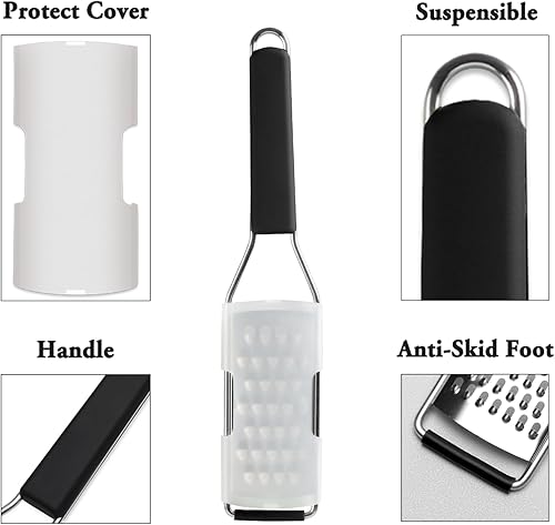 Miniatura 3 de Cambom Rallador de queso, triturador de verduras y cítricos Zester de limón para queso parmesano, verduras, calabacín, nuez moscada, chocolate,