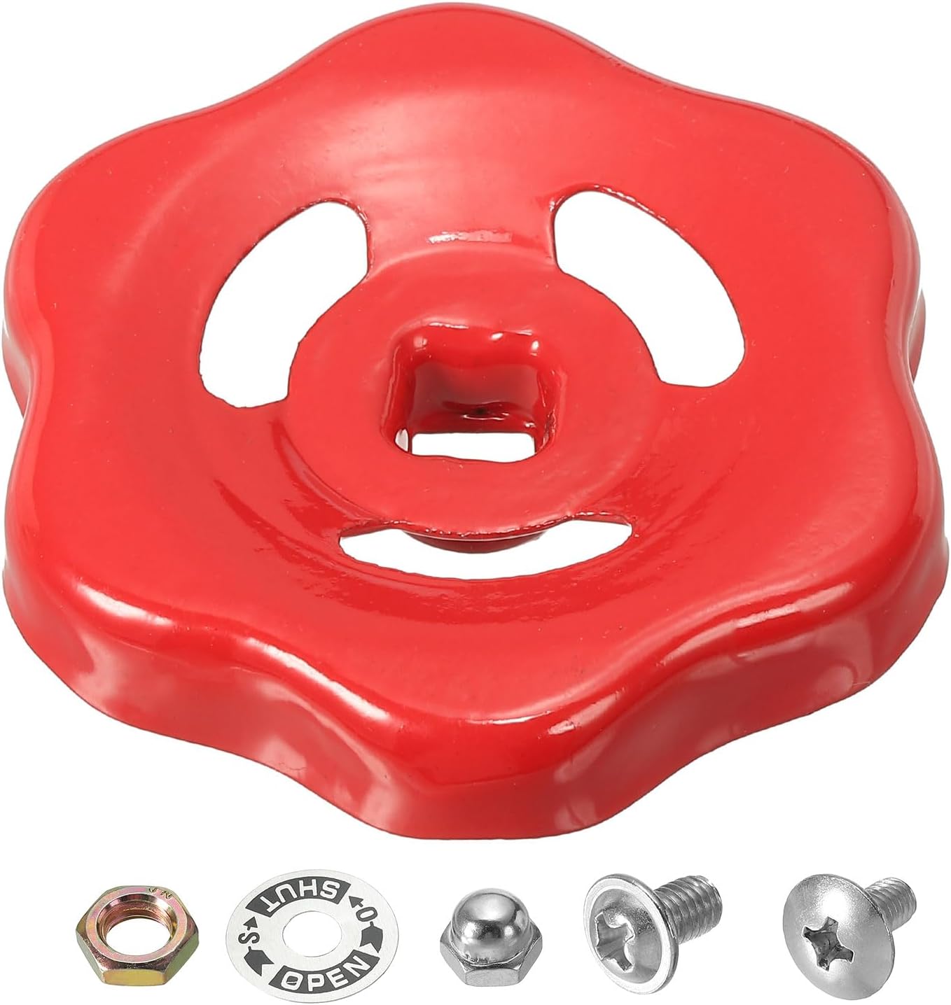 PATIKIL Outside Faucet Handle Square Stem Hole 7x7mm, Cast Iron Faucet Round Wheel Handle Replacement Water Spigot Handle with Screws Spacer, Red