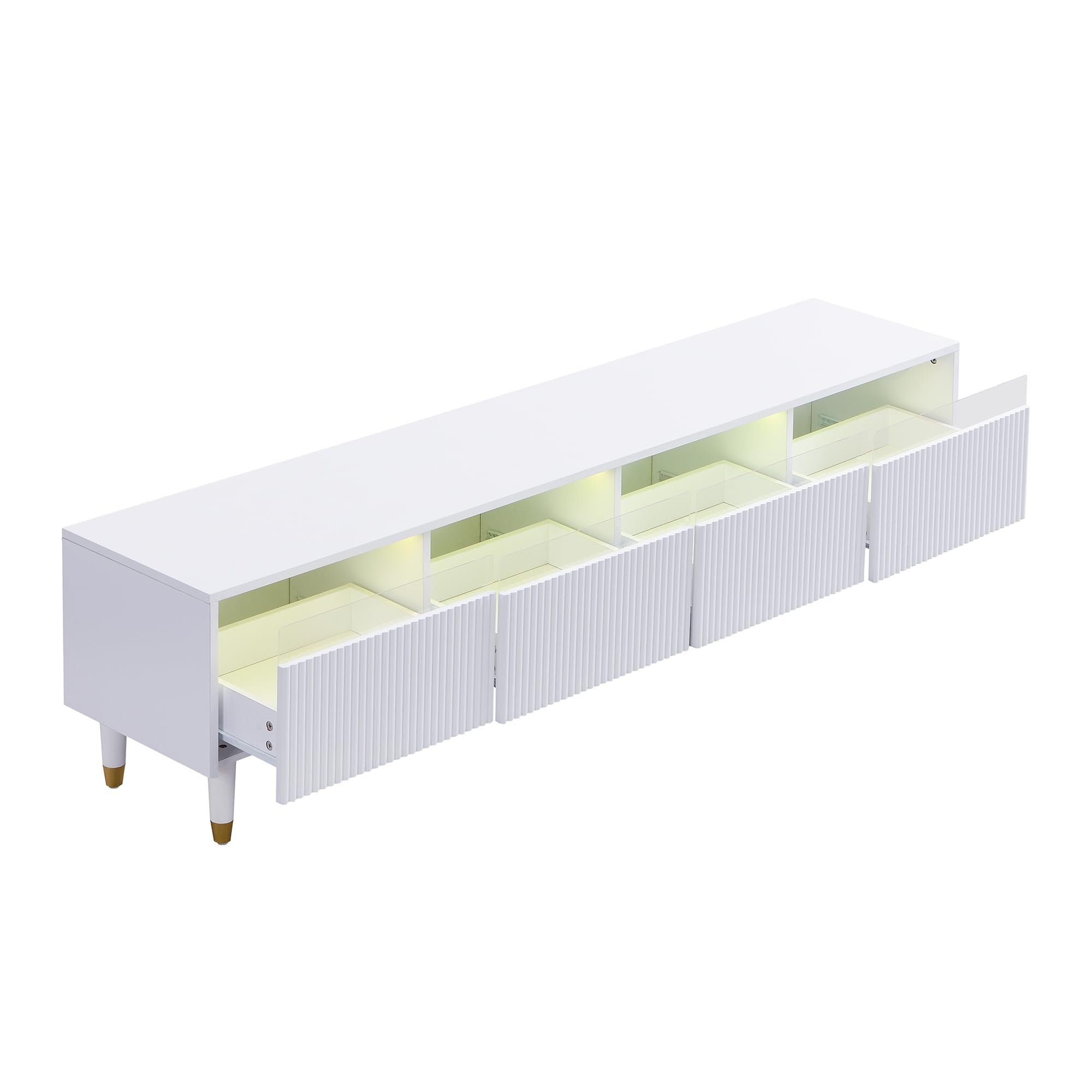 Merax TV-Schrank Lowboard TV-Möbel mit 4 Schubladen,178 x 35 x 45 cm MDF & Acryl, Kabelmanagement, stabil & stilvoll, minimalistisches Wohnzimmermöbel - weiß