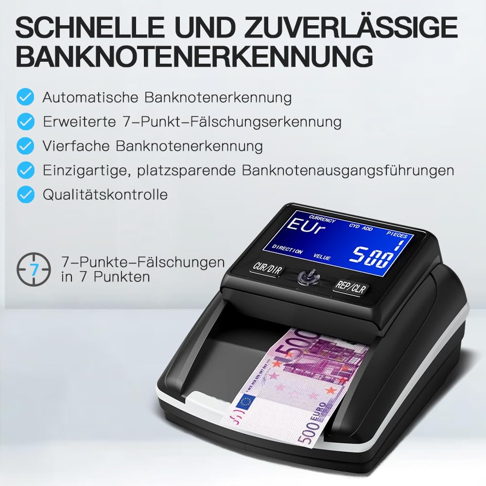 Banknotenprüfer & Geldzählmaschine 2in1 STANEW, Geldscheinprüfer für falsche Euro-, Pfund-, Dollarscheine, Kompakt für Jederzeit und überall