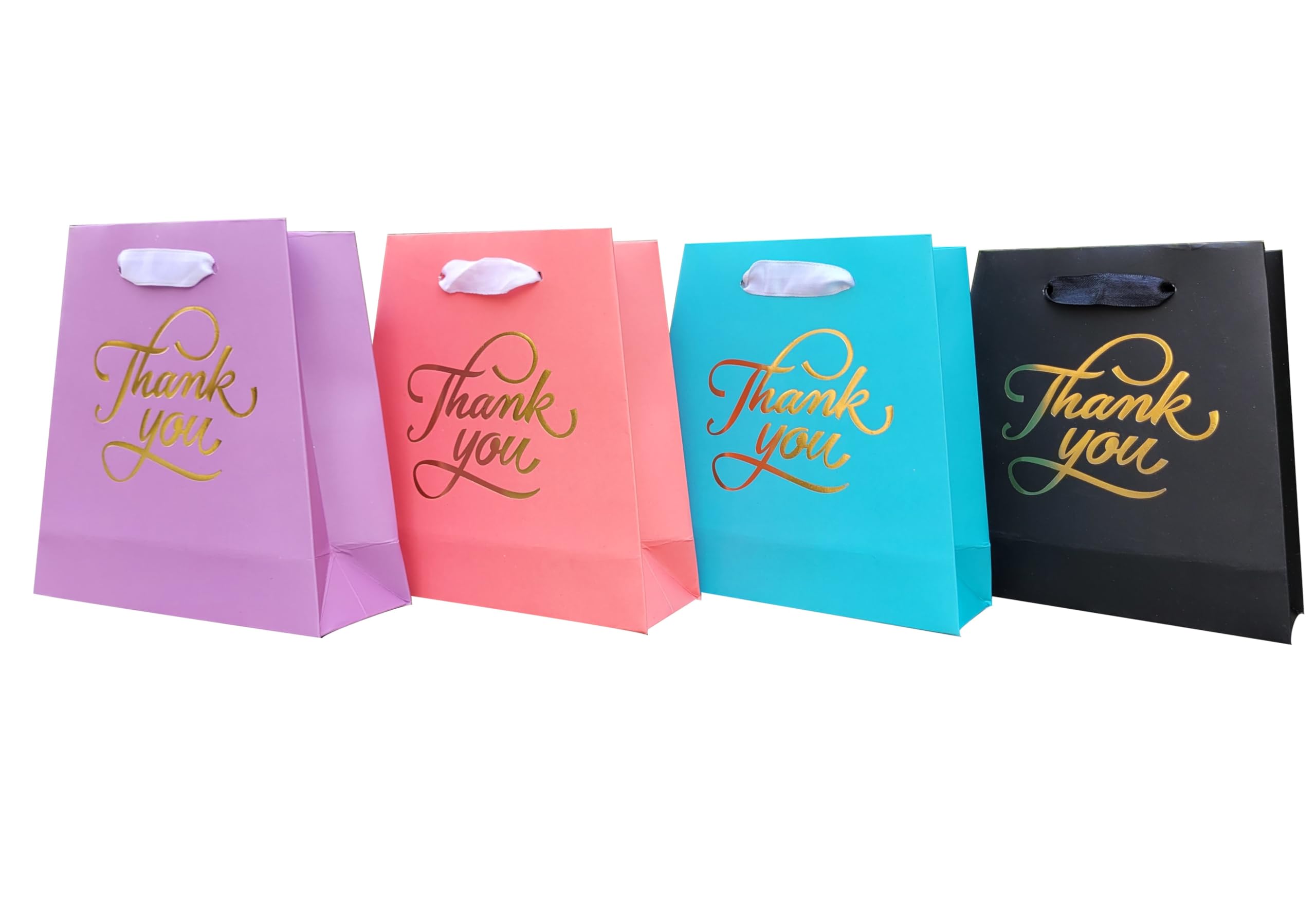 Flora Paperbags-Small Gift Bags | Paper Bags for Return Gifts With Tags|Purple,Pink,Blue,Black color Gift Bags |Gold Foil Thank you Print| Small size 22x22x8cm Inches | Pack of 5 Combo (B0CWV9MKCB) Amazon Price History, Amazon Price Tracker