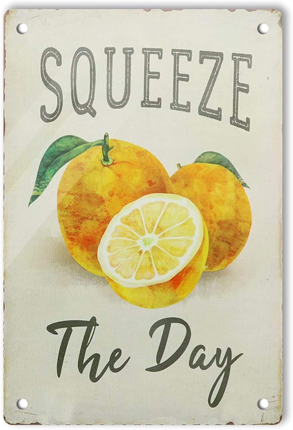 rayprint Fruit Metal Tin Sign Squeeze The Day Retro Poster Poster Plaque for Home Kitchen Living Room Wall Art Decor Backyard 12x16 Inch