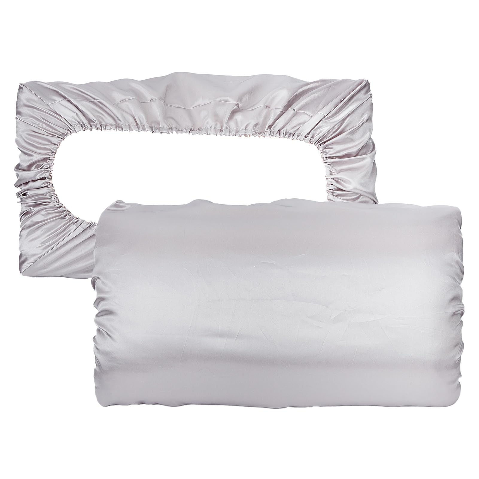 NICENEEDED 2 Pcs Grey Satin Pillowcase for Hair Protection, Elastic Band Satin Pillow Case Cover, No Zipper Smooth Cooling Satin Pillowcases Travel Blank Pillow Covers for Hair & Skin