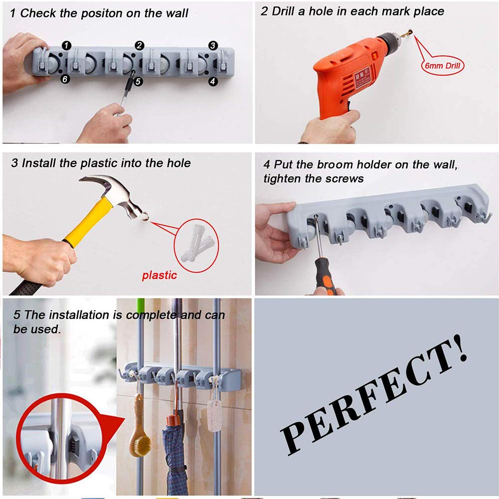 AMERTEER Mop and Broom Holder Wall Mount Heavy Duty Broom Holder Wall