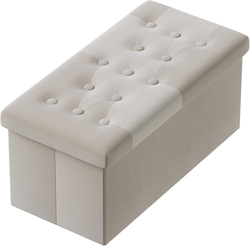 PRANDOM Otomana extra grande con almacenamiento 1 unidad Taburete plegable de lino pequeño con tapa para sala de estar, dormitorio, mesa auxiliar,