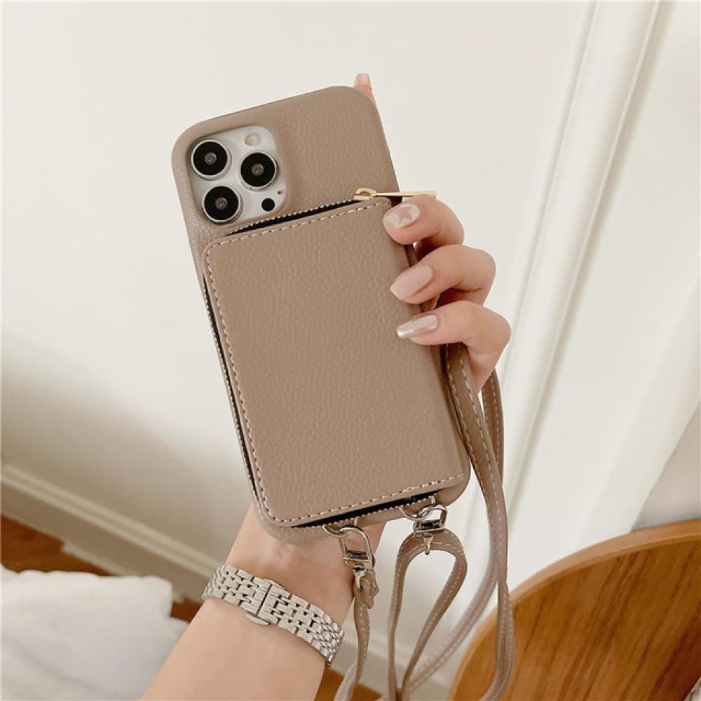 Funda para teléfono con correa para el hombro y billetera con cremallera para iPhone 15 15Pro Max 14 Plus 13 Pro 12 11 Funda trasera con bolsillo para tarjeta con cordón de cuero PU, C, para iPhone 1