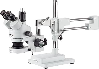AmScope SM-4TZ-80S Professional Trinocular Stereo Zoom Microscope, WH10x Eyepieces, 3.5X-90X Magnification, 0.7X-4.5X Zoom Objective, 80-Bulb LED Ring Light, Double-Arm Boom Stand, Includes 0.5X and 2.0X Barlow Lens
