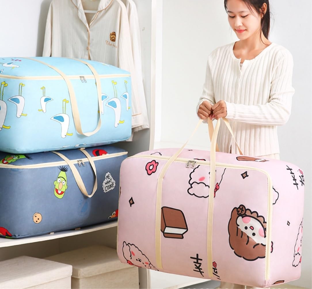 Bolsas Almacenaje Ropa Bolsa De Almacenamiento con Asa Espesor Plegable Bolsa De Almacenamiento Organizador Cubo De Almacenamiento Organizador Armario para Edredones(D,56 * 37 * 24cm)