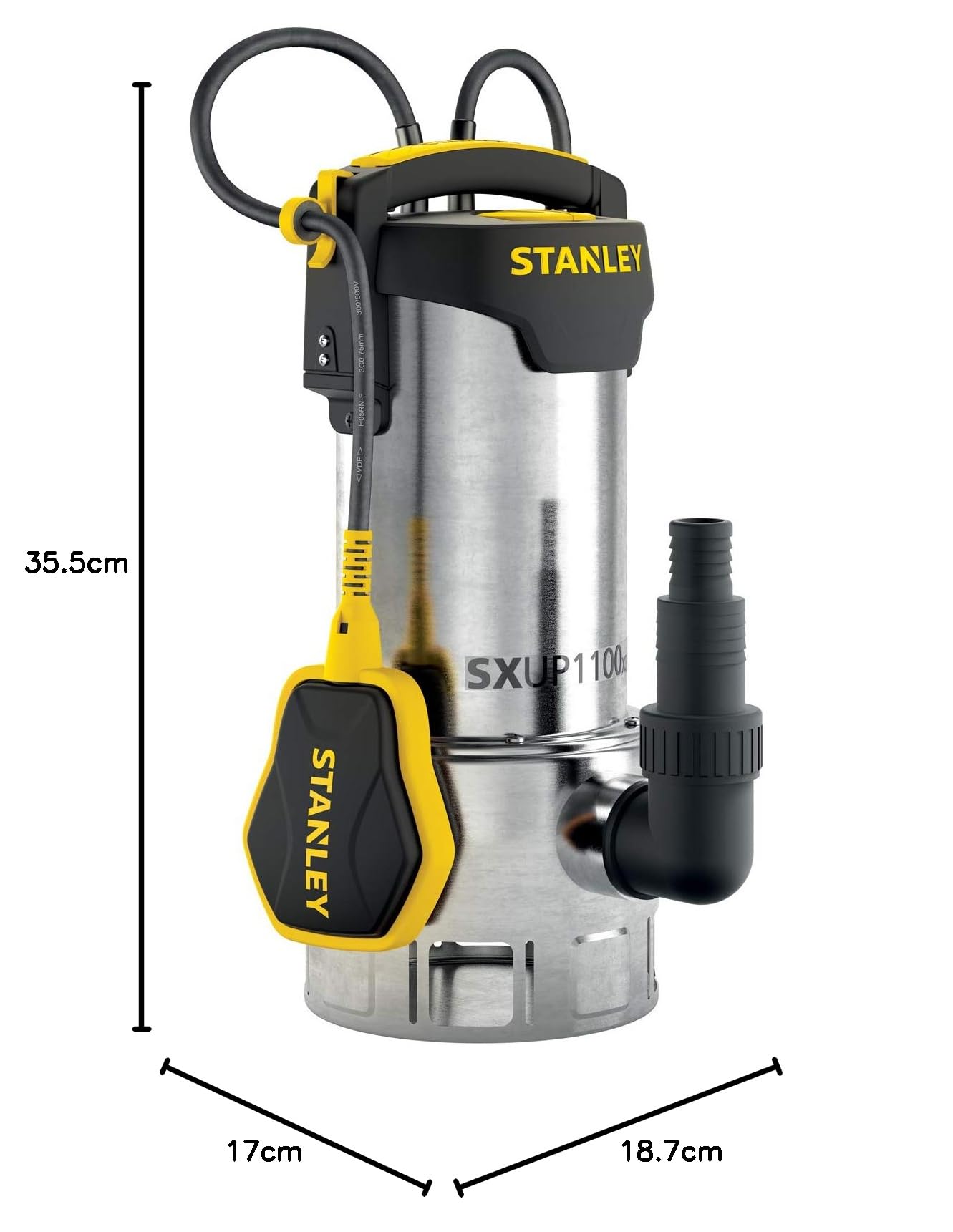 Stanley SXUP1100XDE Bomba Sumergible para Aguas Sucias (1.100 W, Caudal max. 16.500 l/h, Prevalencia max. 10,5 m)