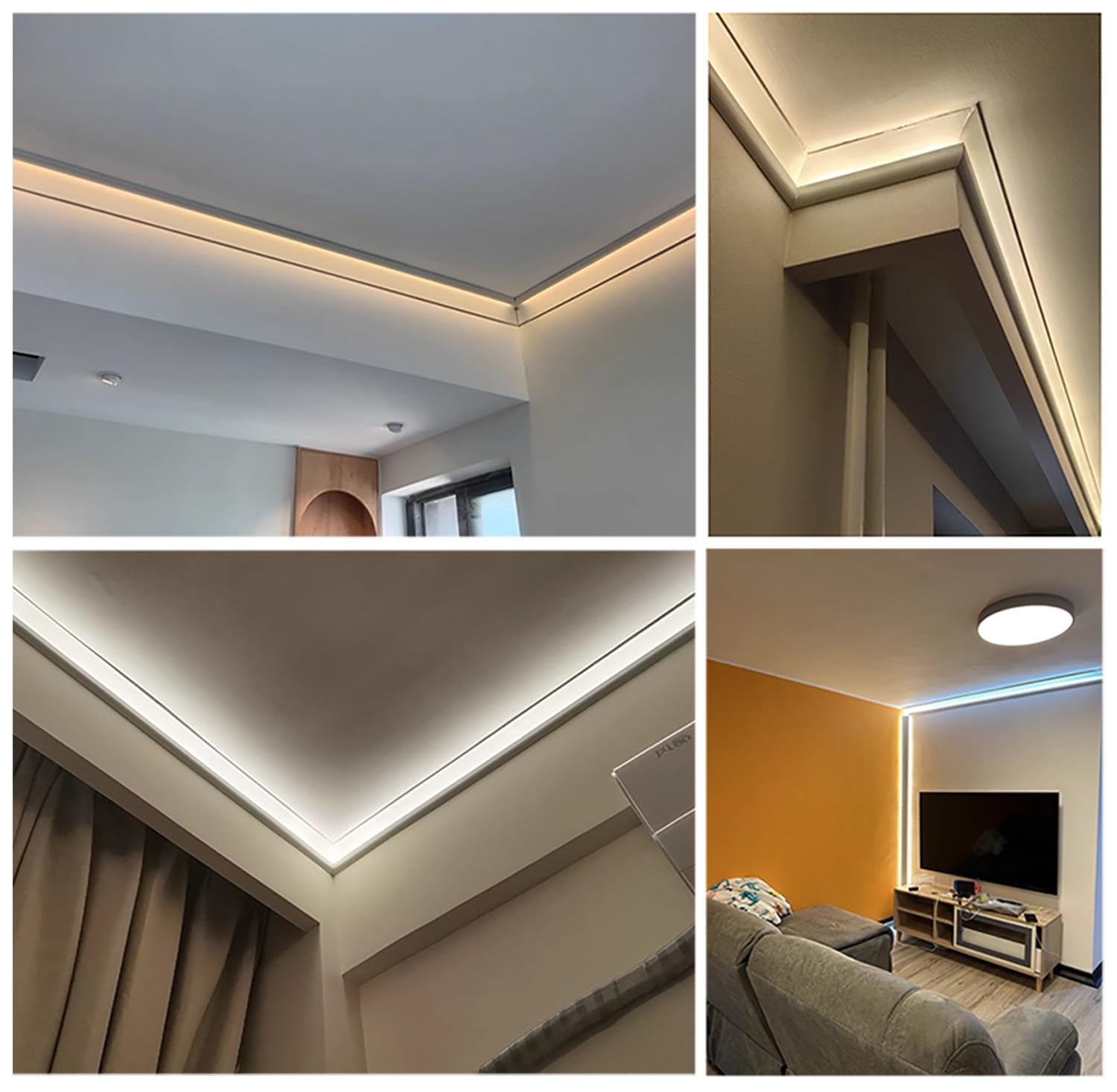 Canal de iluminación indirecta LED, perfil de aluminio para montaje en superficie, diseño de montaje en pared para sala de estar y pasillo