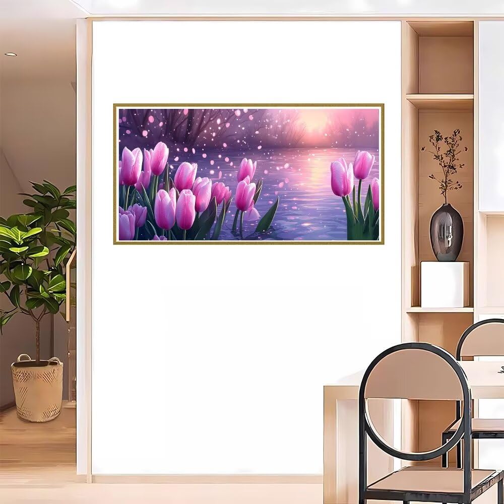 5D DIY Diamond Painting Kit Completo, Tulipano rosa Diamantini Strass Ricamo a Punto per Adulti Bambini Decorazione Casa, Kit per Pittura Diamante Mosaico Fai Da Te, per Decorazioni Casa 50x100cm S117