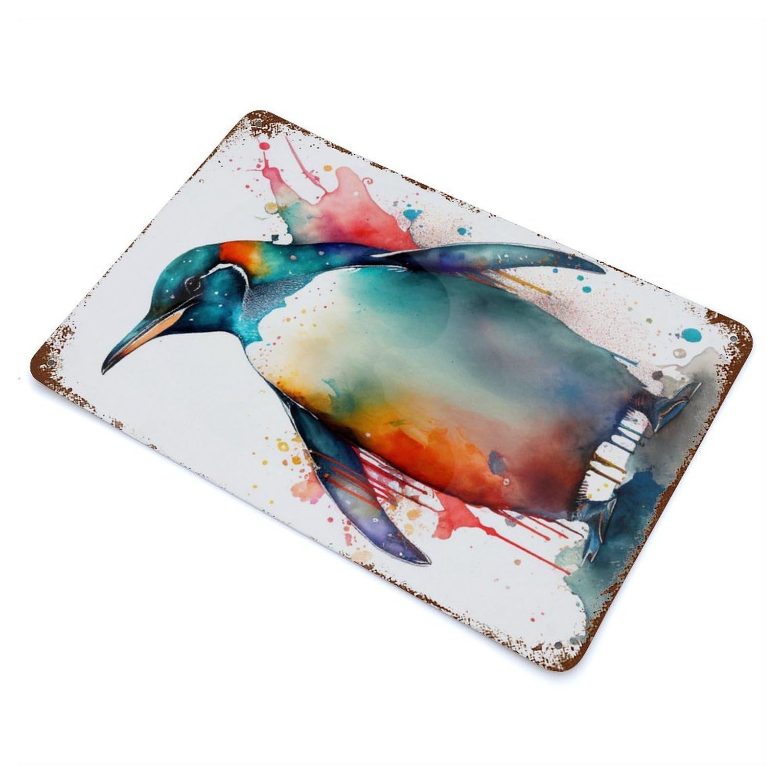 Garage Style Penguin Animal Watercolor Rusty Metal Tin Sign 11.8"x7.9", Farmhouse Wall Decor for Bar And Workshop