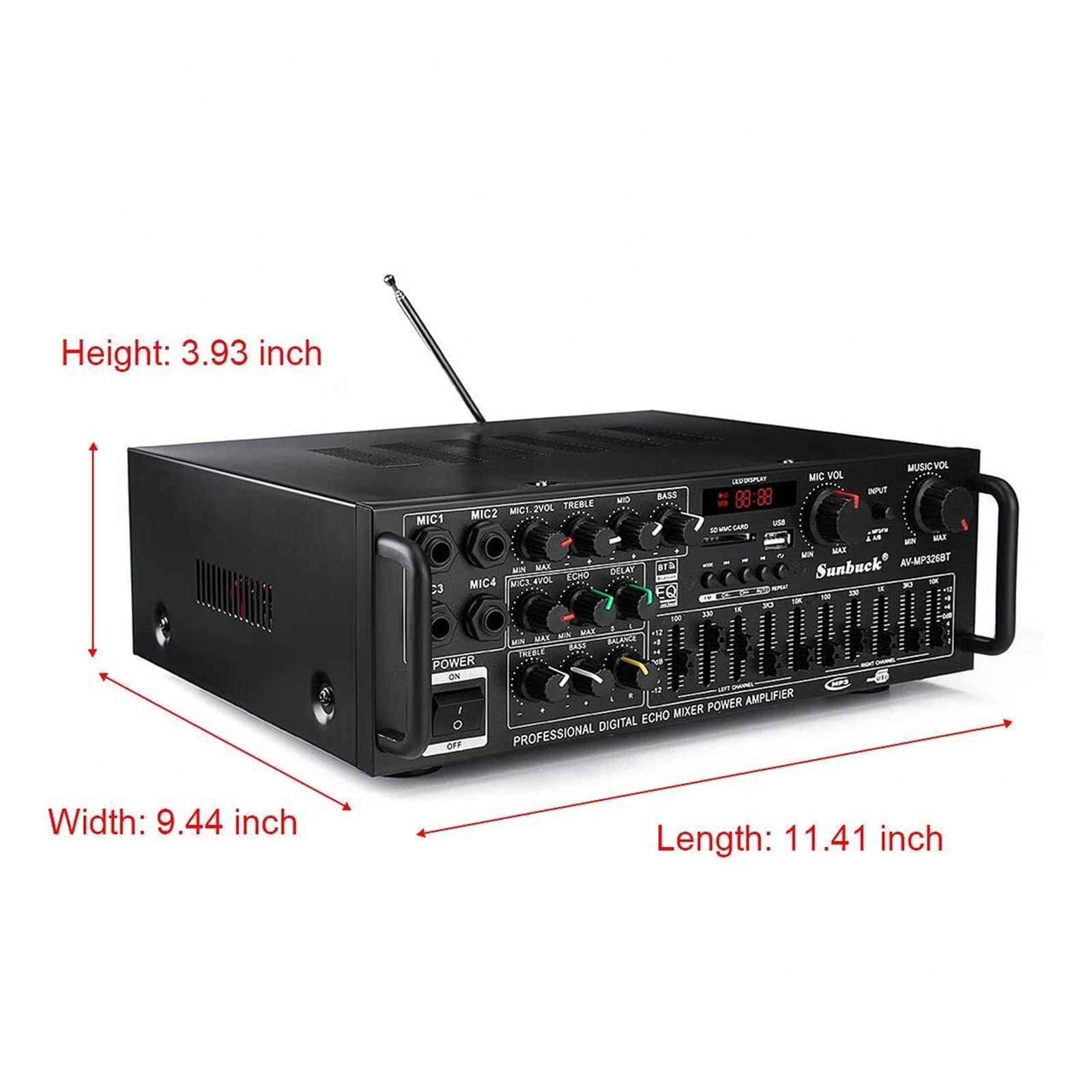 Amplificador de Potencia, Amplificador HiFi de 2 Canales, Amplificador Subwoofer reproducción Alta resolución, Potencia, USB SD con Mando a Distancia